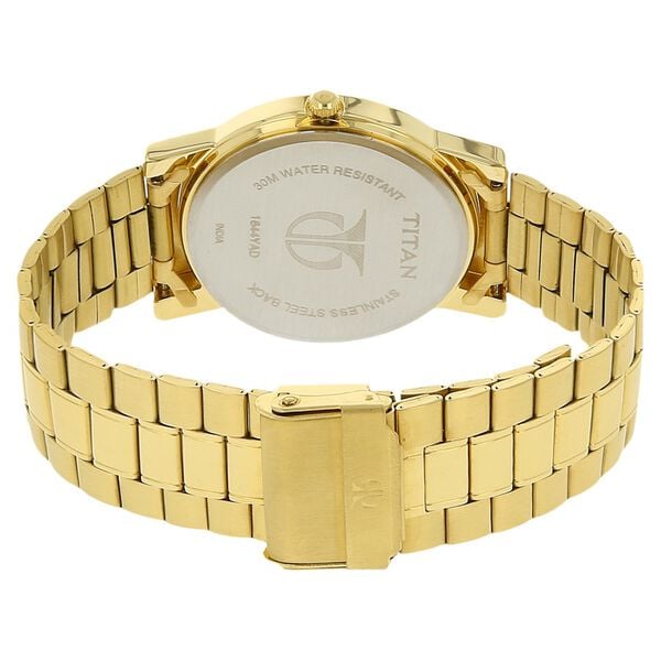 Titan 1644YM01 Silver Dial Analog Watch for Men – Golden Stainless Steel Strap, Quartz Movement