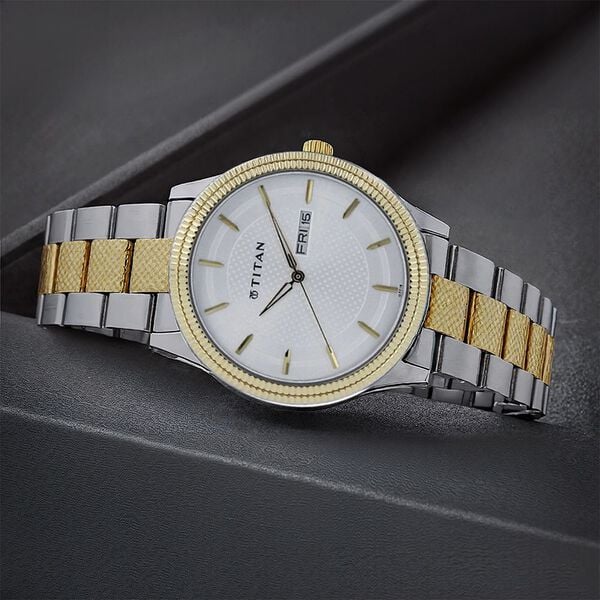 Titan 1650BM03 Men Silver Dial Two-Tone Metal Strap Quartz Day-Date Watch