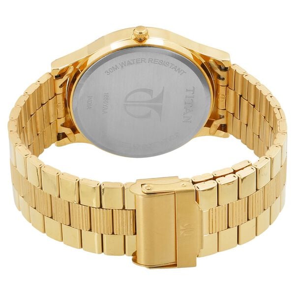 Titan – 1650YM03 Karishma Gold Stainless Steel Analog Men’s Watch with Day-Date