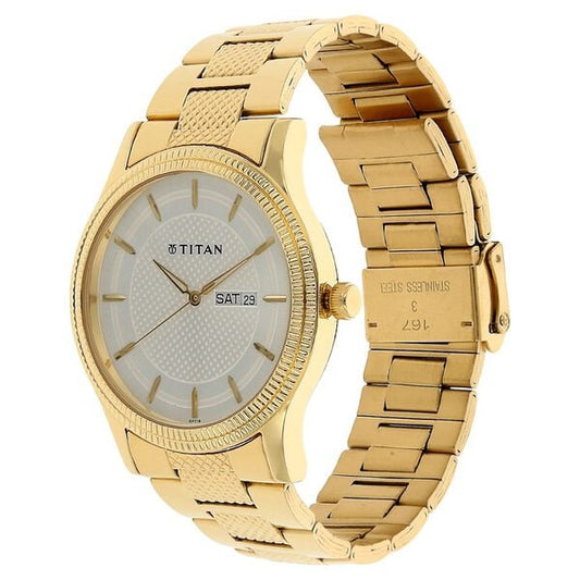 Titan 1650YM05 Men Silver Dial Golden Stainless Steel Strap Quartz Day-Date Watch