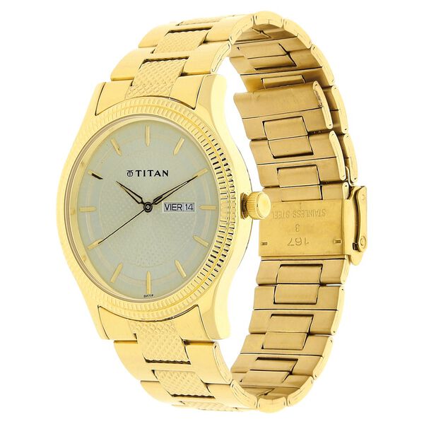 Titan 1650YM06 Men Champagne Dial Gold Stainless Steel Strap Quartz Day-Date Watch