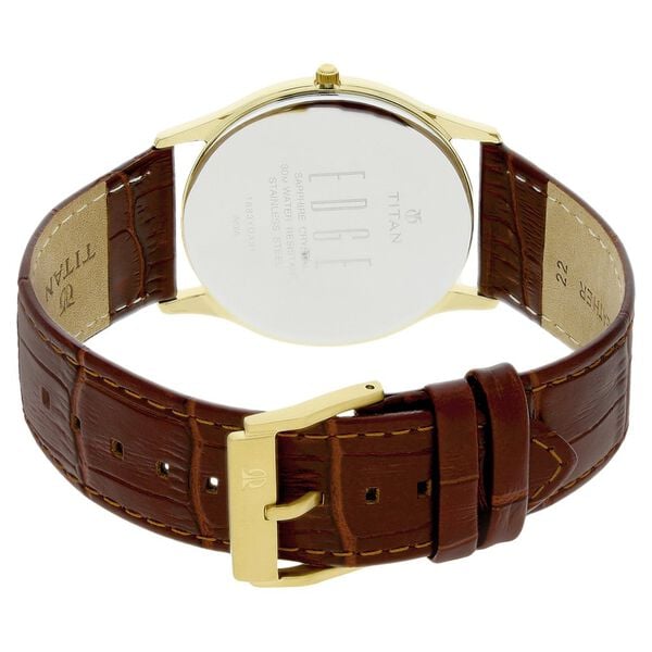 Titan 1683YL01 Edge White Dial Analog with Date Leather Strap Quartz Watch – Men