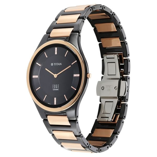 Titan 1696KC02 Men’s Quartz Analog Black Dial Watch with Two-Tone Ceramic Strap