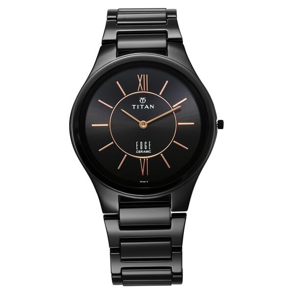Titan 1696NC01 Black Dial Ceramic Analog Watch for Men – Black Ceramic Strap, Quartz Movement