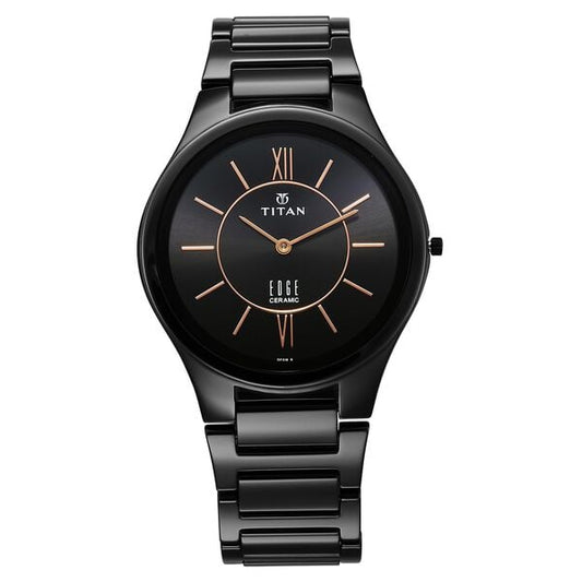 Titan 1696NC01 Black Dial Ceramic Analog Watch for Men – Black Ceramic Strap, Quartz Movement