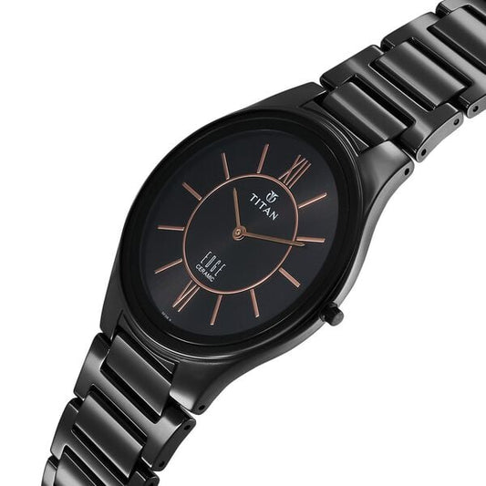 Titan 1696NC01 Black Dial Ceramic Analog Watch for Men – Black Ceramic Strap, Quartz Movement