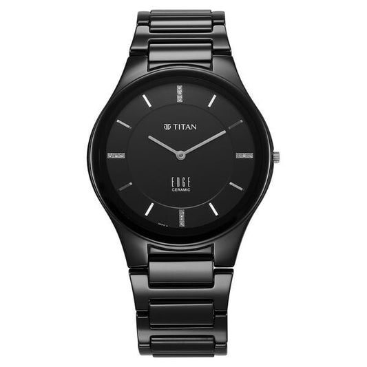 Titan 1696NC12 Men’s Black Dial Diamond Accent Ceramic Strap Quartz Analog Watch – Round Ceramic Case, Sapphire Crystal, Butterfly Clasp