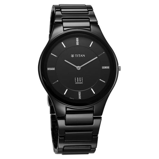 Titan 1696NC12 Men’s Edge Ceramic Quartz Analog Watch with Glossy Black Dial & Black Ceramic Strap
