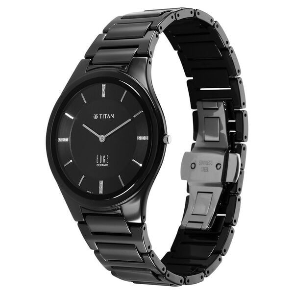 Titan 1696NC12 Men’s Black Dial Diamond Accent Ceramic Strap Quartz Analog Watch – Round Ceramic Case, Sapphire Crystal, Butterfly Clasp