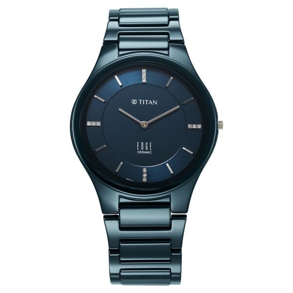 Titan 1696QC09 Men’s Edge Ceramic Quartz Analog Watch with Atlantic-Blue Dial & Blue Ceramic Strap