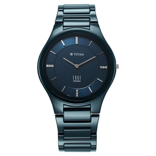 Titan 1696QC09 Men’s Edge Ceramic Quartz Analog Watch with Atlantic-Blue Dial & Blue Ceramic Strap