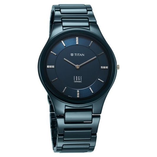 Titan 1696QC09 Men’s Edge Ceramic Quartz Analog Watch with Atlantic-Blue Dial & Blue Ceramic Strap