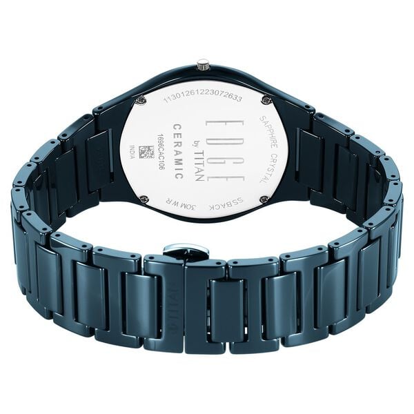 Titan 1696QC09 Men’s Blue Dial Blue Ceramic Strap Quartz Analog Watch – Round Ceramic Case with Diamond Accents, Sapphire Crystal, Butterfly Clasp