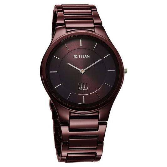 Titan 1696QC19 Men’s Analog Quartz Ceramic Watch — Maroon Dial & Maroon Ceramic Strap