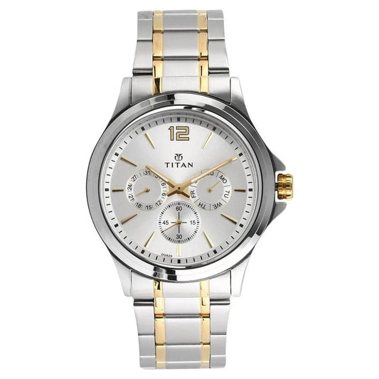 Titan 1698BM01 Men Silver Dial Stainless Steel Strap Multifunction Quartz Watch