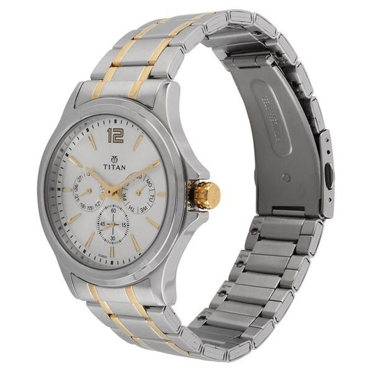 Titan 1698BM01 Men Silver Dial Stainless Steel Strap Multifunction Quartz Watch