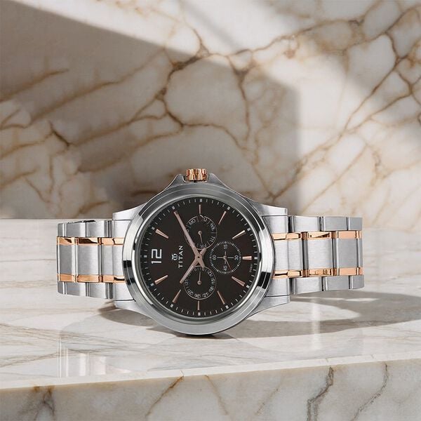 Titan 1698KM01 Men Brown Dial Stainless Steel Strap Quartz Multifunction Watch