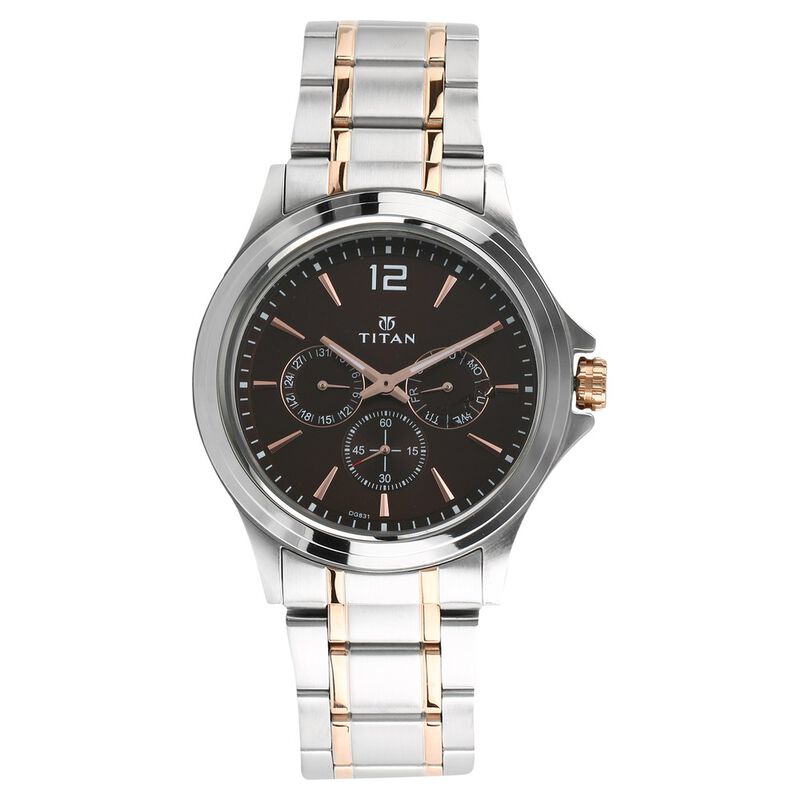 Titan 1698KM01 Men Brown Dial Stainless Steel Strap Quartz Multifunction Watch