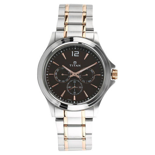 Titan 1698KM01 Men Brown Dial Stainless Steel Strap Quartz Multifunction Watch