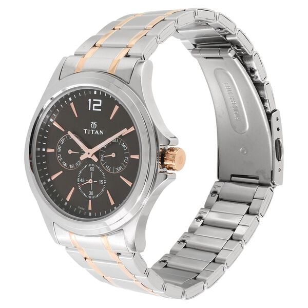 Titan 1698KM01 Men Brown Dial Stainless Steel Strap Quartz Multifunction Watch