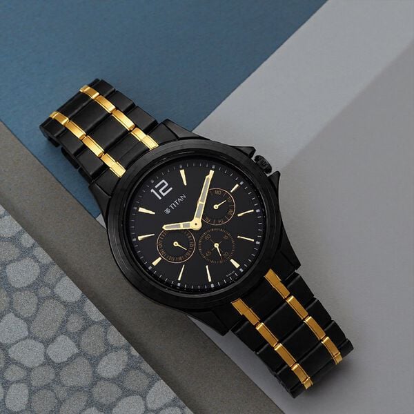 Titan 1698KM02 Black & Gold Black Dial Men’s Multifunction Analog Watch