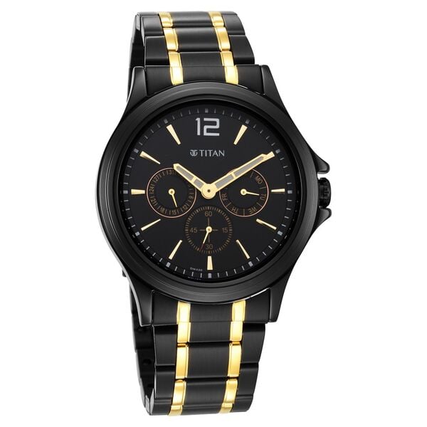 Titan 1698KM02 Men Black Dial Stainless Steel Strap Quartz Multifunction Watch