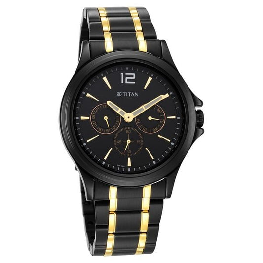 Titan 1698KM02 Black & Gold Black Dial Men’s Multifunction Analog Watch