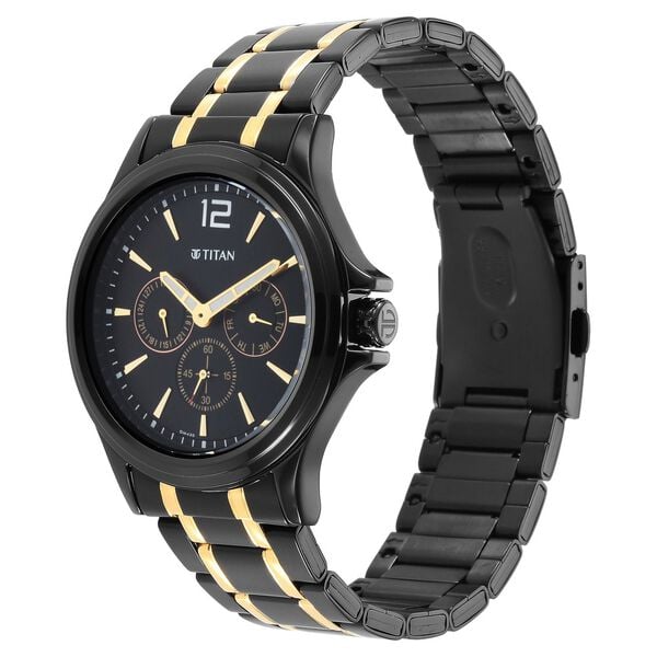 Titan 1698KM02 Men Black Dial Stainless Steel Strap Quartz Multifunction Watch