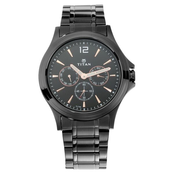 Titan 1698NM01 Analog Quartz Men’s Watch with Black Dial and Black Stainless Steel Strap