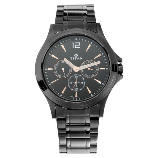 Titan 1698NM01 Analog Quartz Men’s Watch with Black Dial and Black Stainless Steel Strap