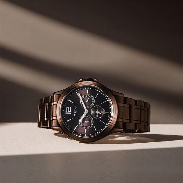 Titan 1698QM02 Men Brown Dial Stainless Steel Strap Quartz Multifunction Watch
