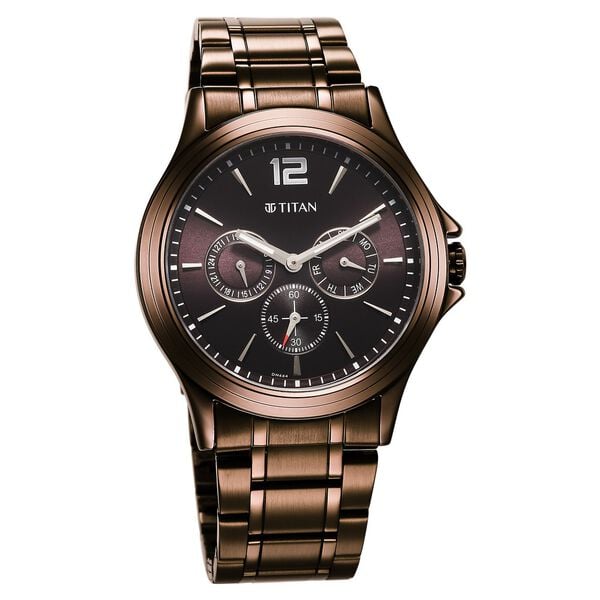 Titan 1698QM02 Men Brown Dial Stainless Steel Strap Quartz Multifunction Watch