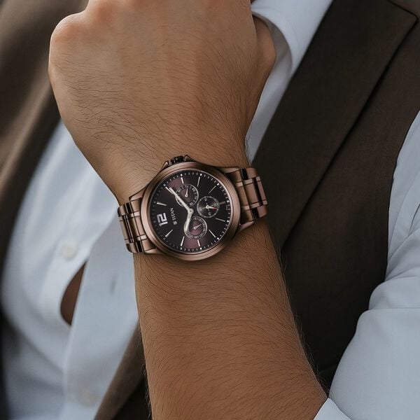 Titan 1698QM02 Men Brown Dial Stainless Steel Strap Quartz Multifunction Watch