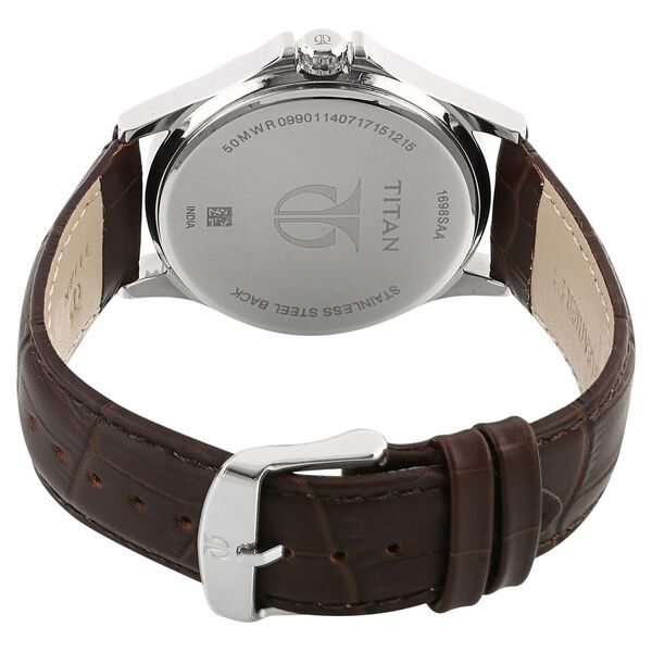 Titan 1698SL01 Men’s Quartz Multifunction Watch with Silver Dial & Brown Genuine Leather Strap