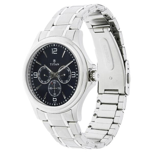 Titan 1698SM02 Men Blue Dial Stainless Steel Strap Quartz Multifunction Watch