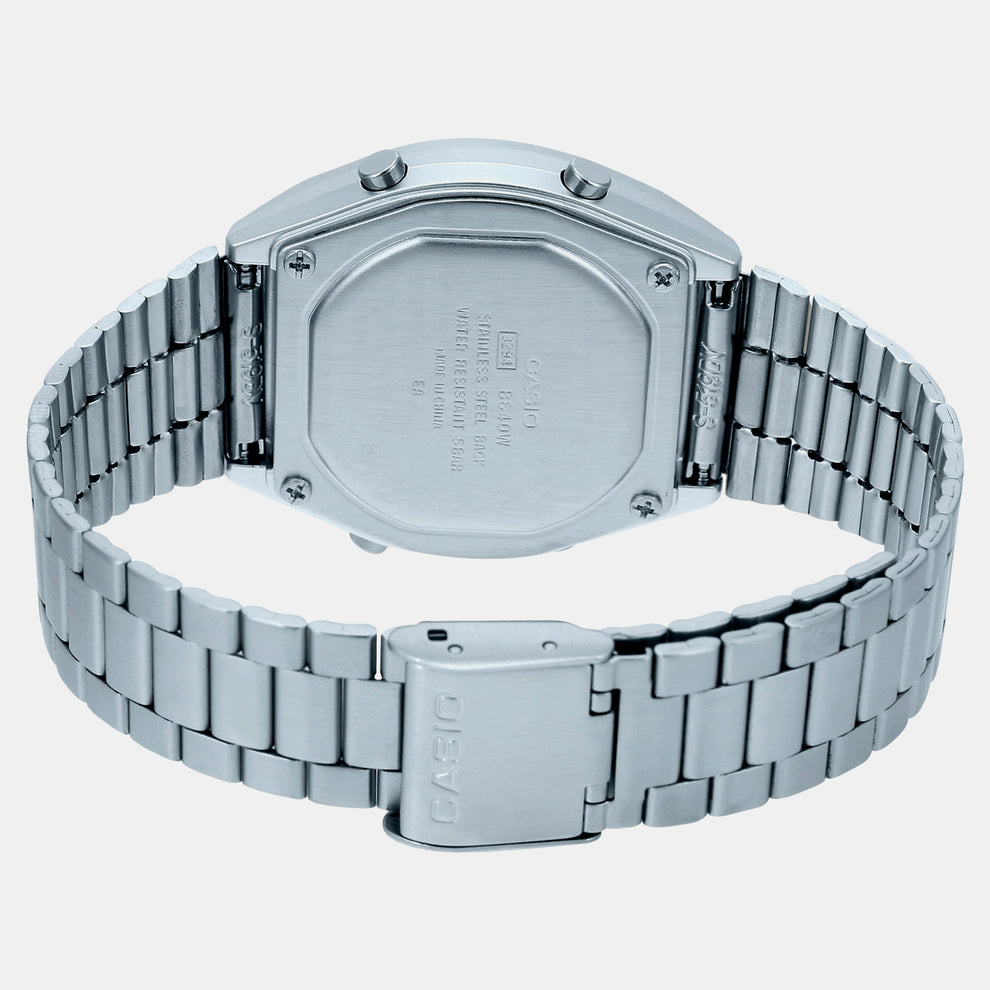 Casio D186 Vintage Unisex Quartz Digital Watch with Silver Dial, Silver Stainless Steel strap