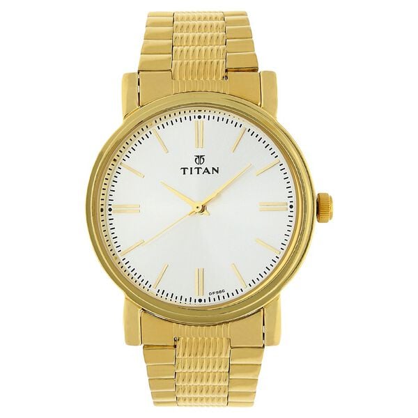 Titan NP1712YM01 Quartz Analog Silver Dial Golden Stainless Steel Strap Watch For Men