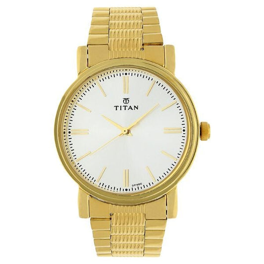 Titan NP1712YM01 Quartz Analog Silver Dial Golden Stainless Steel Strap Watch For Men