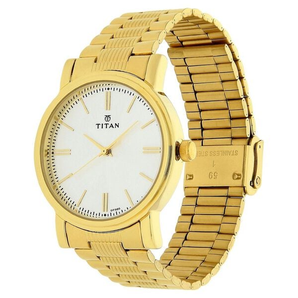 Titan NP1712YM01 Quartz Analog Silver Dial Golden Stainless Steel Strap Watch For Men