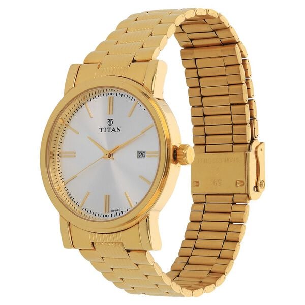 Titan 1712YM02 Men Silver Dial Gold Stainless Steel Strap Quartz Date Watch