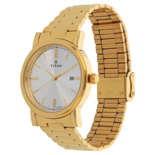 Titan 1712YM02 Men Silver Dial Gold Stainless Steel Strap Quartz Date Watch