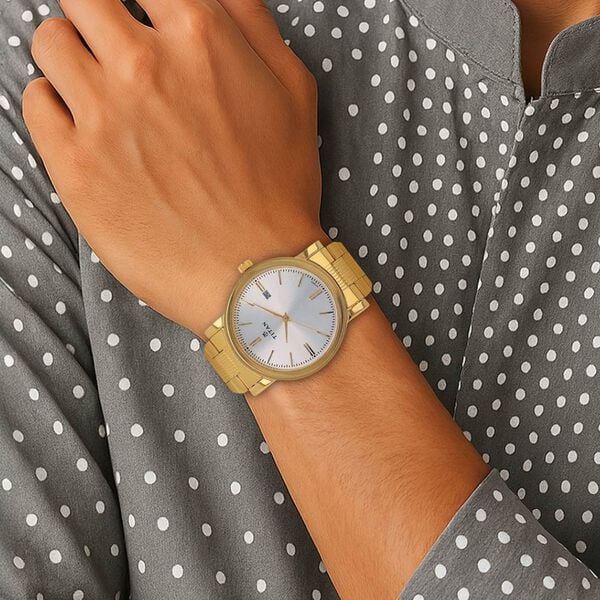 Titan 1712YM02 Men Silver Dial Gold Stainless Steel Strap Quartz Date Watch