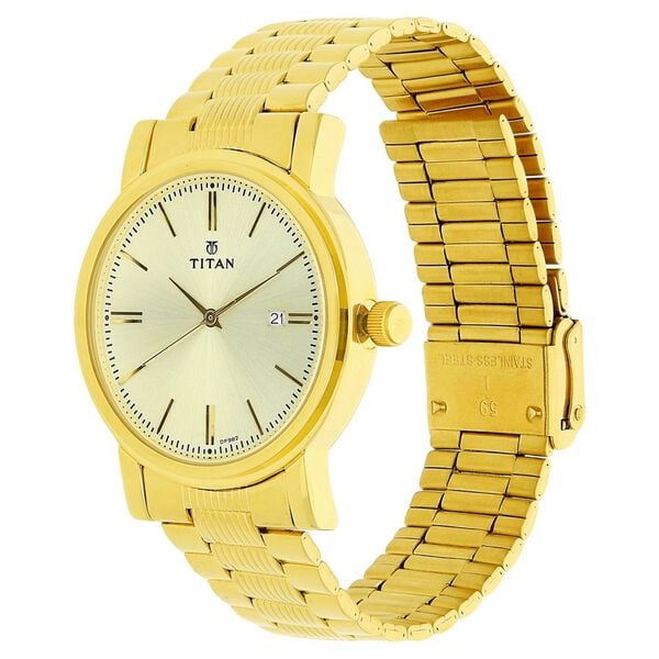 Titan 1712YM03 Men Champagne Dial Gold Stainless Steel Quartz Date Watch