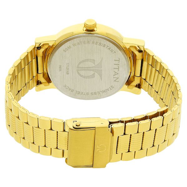 Titan 1712YM03 Men Champagne Dial Gold Stainless Steel Quartz Date Watch
