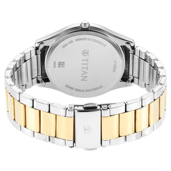 Titan 1713BM02 Men’s Black Dial Two-Tone Stainless Steel Strap Quartz Analog Watch – Date Display, Round Case, Mineral Glass