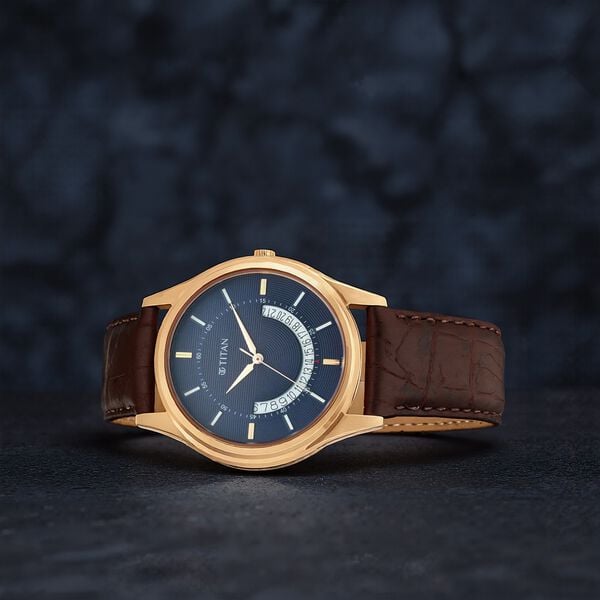 Titan 1713WL01 Men Blue Dial Brown Leather Strap Quartz Watch