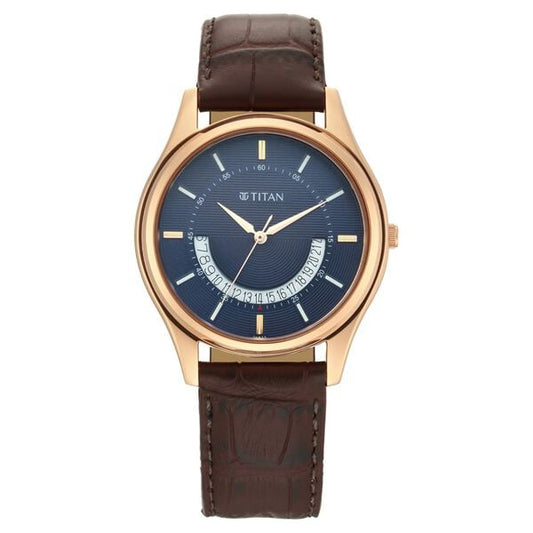 Titan 1713WL01 Men Blue Dial Brown Leather Strap Quartz Watch