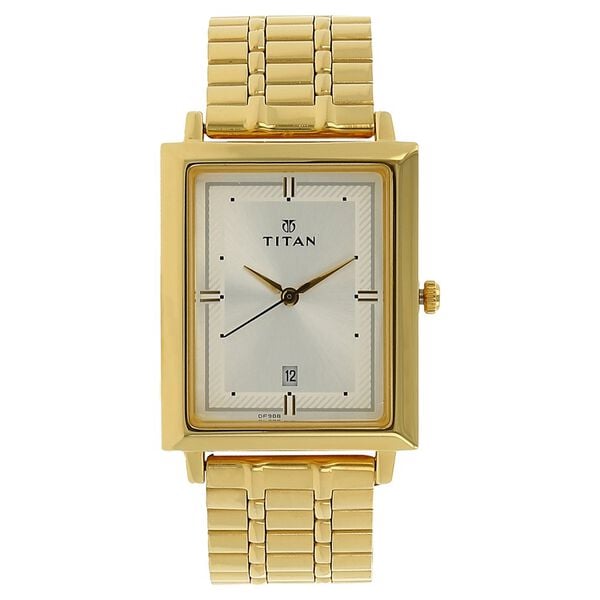 Titan 1715YM01 Men’s Quartz Analog Watch with Silver Dial & Gold Stainless Steel Strap