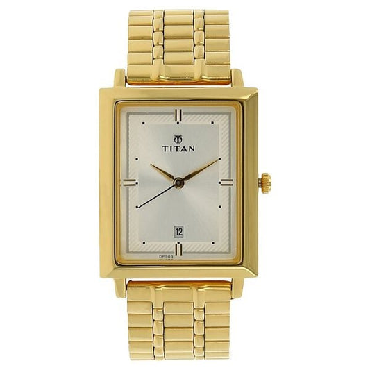 Titan 1715YM01 Men’s Quartz Analog Watch with Silver Dial & Gold Stainless Steel Strap