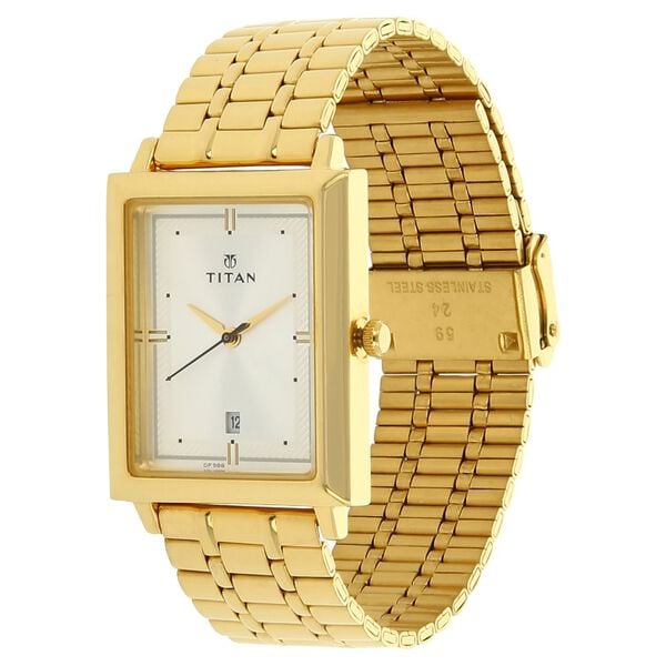Titan 1715YM01 Men’s Quartz Analog Watch with Silver Dial & Gold Stainless Steel Strap